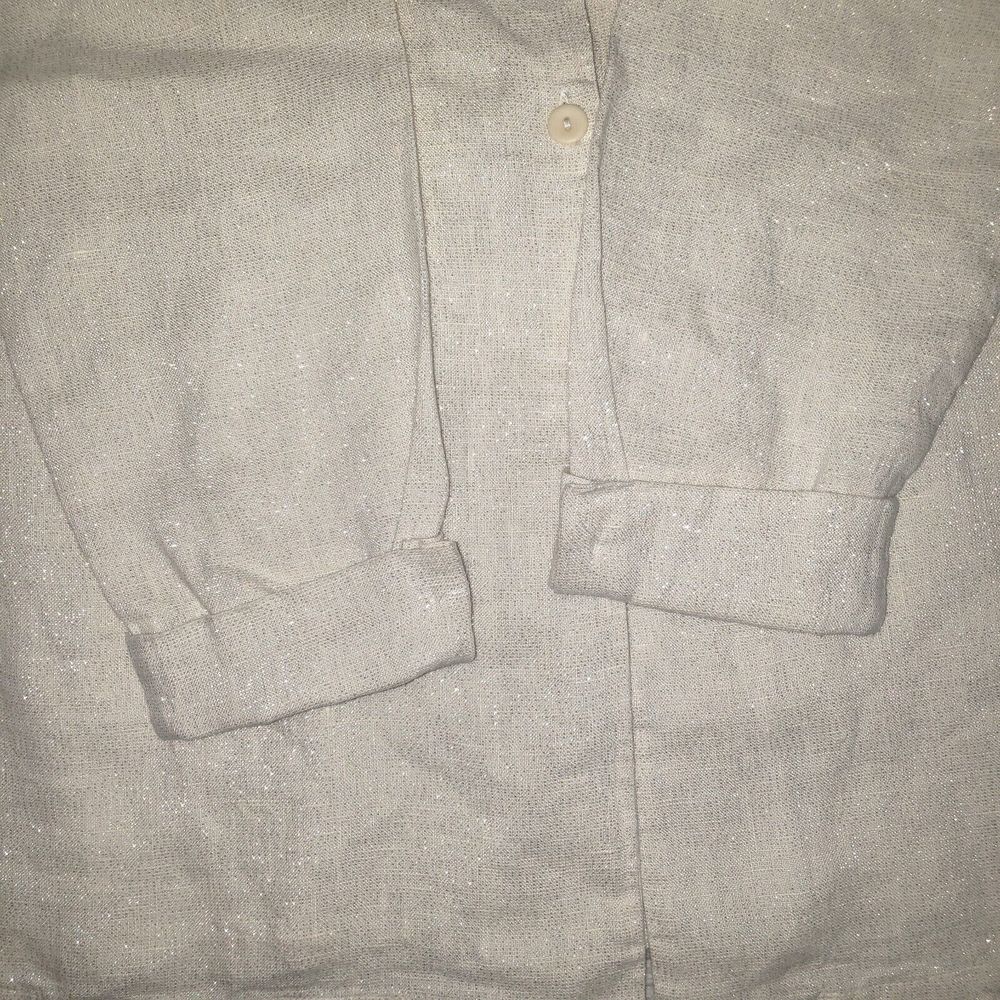 NWT Flax Linen Sparkly Button Front Shirt Sz S Oversized Womens Ivory Beige Top - Picture 5 of 9